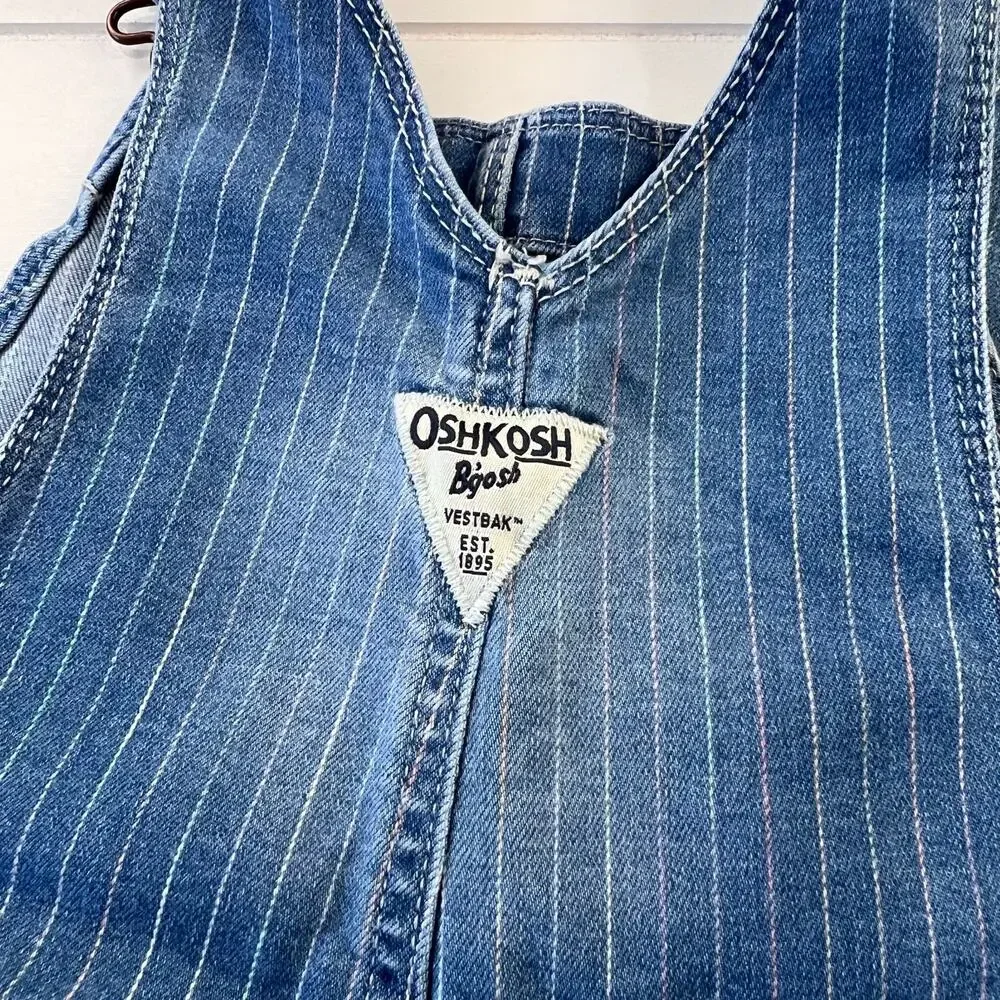 Oshkosh B’gosh Rainbow pinstripe Denim Jean Overalls Size 4T Girls